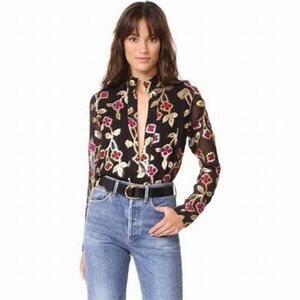 Dodo Bar Or Heather Floral Lurex Shirt In Black Print Size 40 (2-4)
